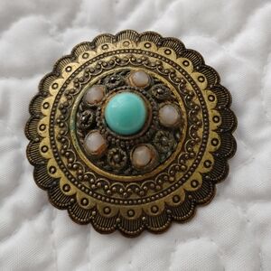 1940 Turquoise and Pearl Brooch on Brass - replica from Gone with the Wind movie